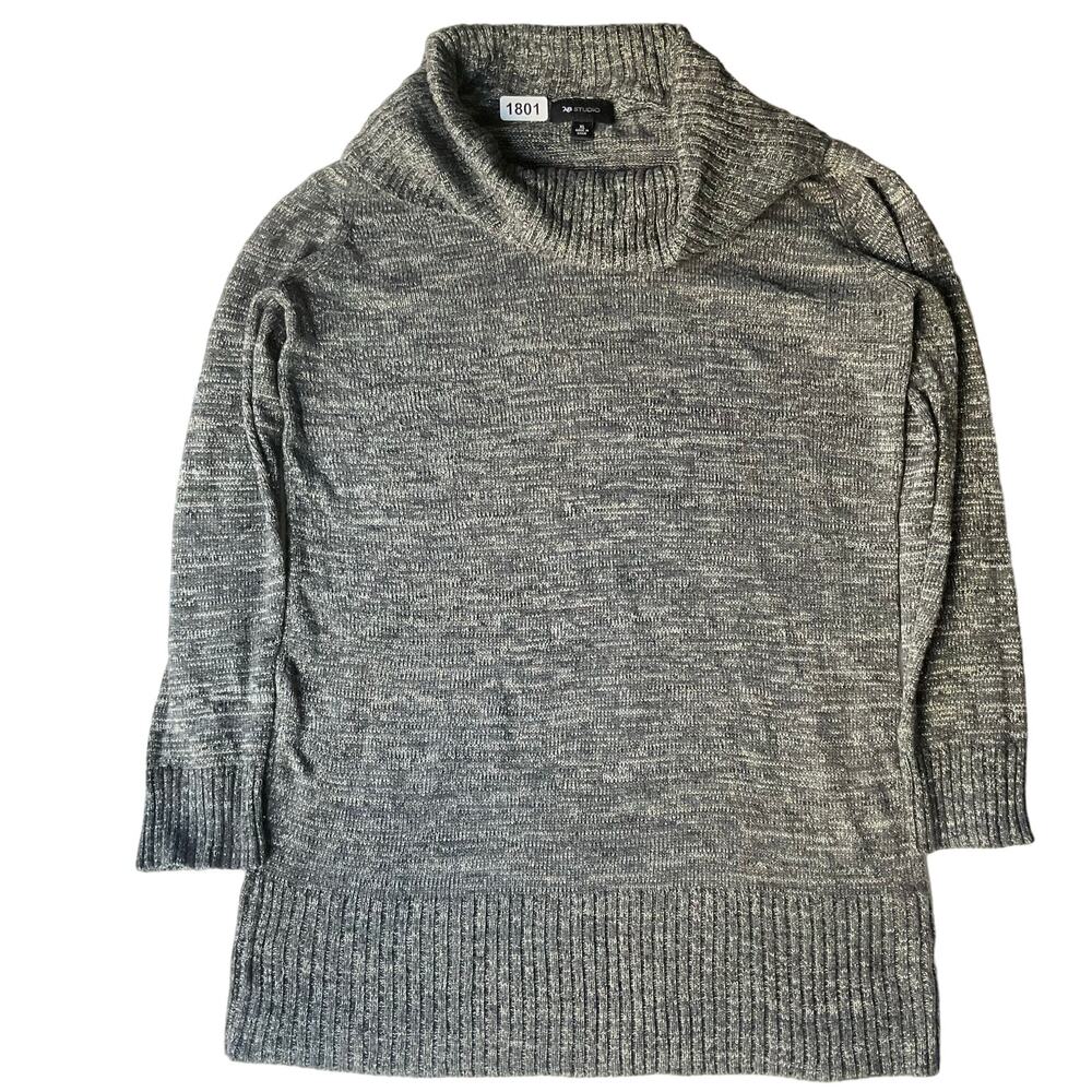 AB Studio Women’s Long Sleeve Turtleneck Sweater size XL. solid Gray, Mute Shine